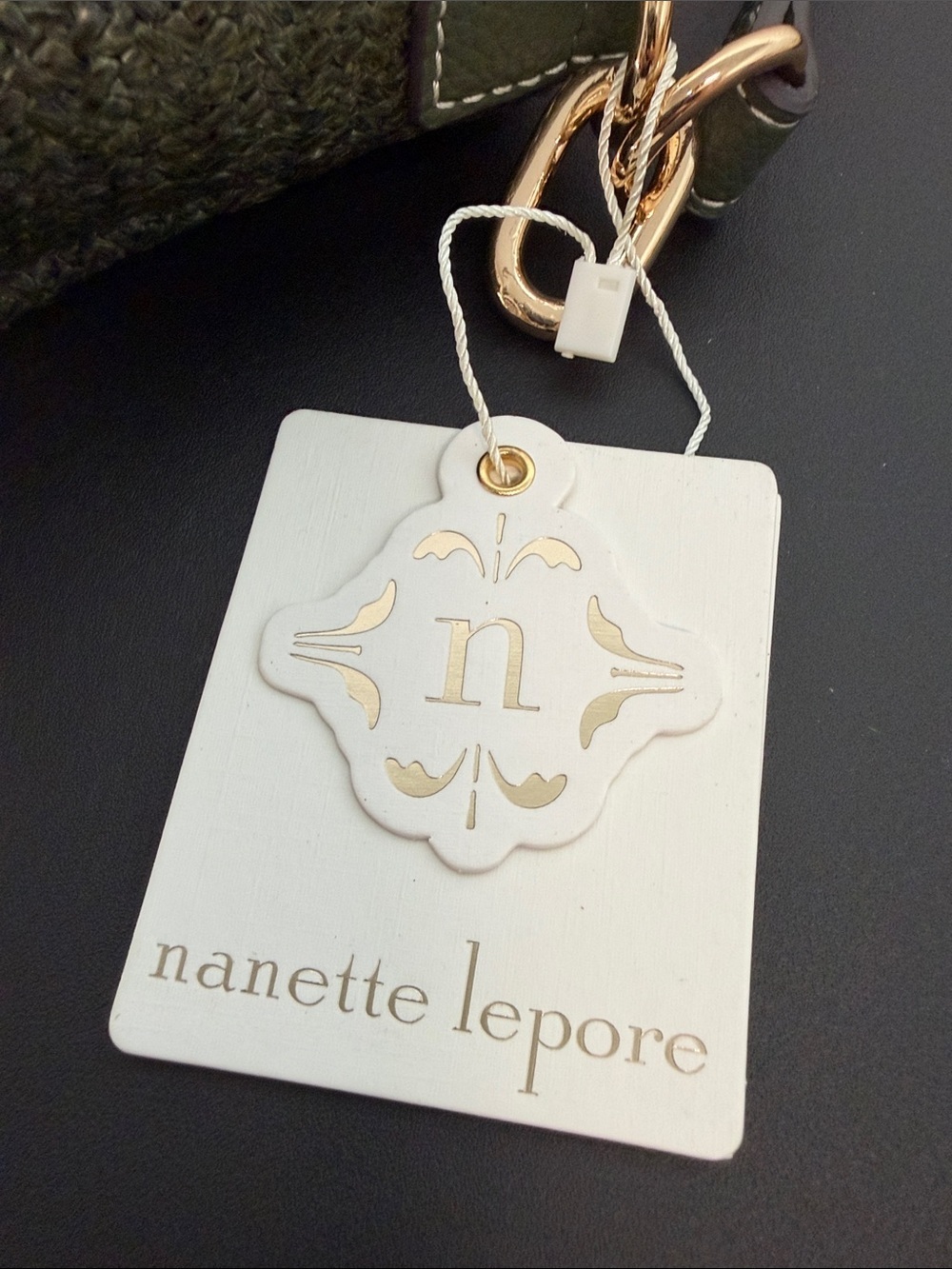 Nanette Lepore | Olive Green Straw Shoulder Bag w/ Flower Accent - Picture 3 of 12